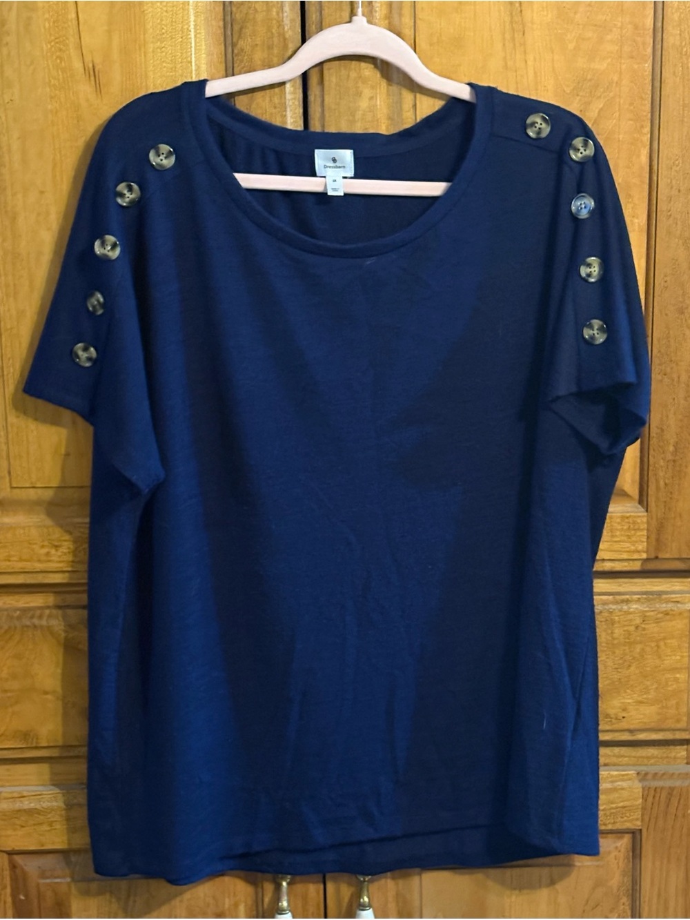 Navy Short-Sleeve Button Shoulder Women's Top 1X Dress Barn